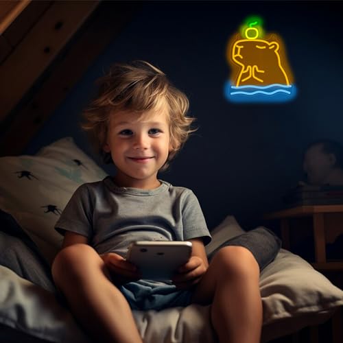 Image of Attivolife Capybara Sign for Wall Decor, Light up Cute Animal Shape LED Lamp with Dim USB Powered, Unique Home Children's bedroom Business Shop Bar Party Decor Birthday Christmas Day Gift for Kids