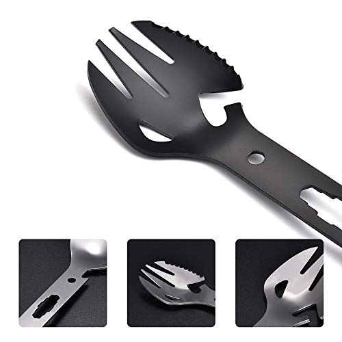 Sporks ao ar livre, Andoer 6 PCS Multifuncionais para camping Sporks de aço inoxidável Funcional ao