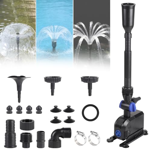 EFUTURETIME Pompe de Bassin 900 L/H 20W, Pompe pour Fontaine Exterieur avec 3 Buses 5m Câble, 1,5m Hauteur Manométrique, Paysage Aquatique Parfait pour Bain d'oiseaux...