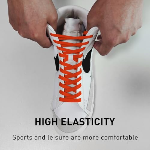 Image of UamGlsob 2 Pairs 5 /16 inch Flat Elastic Shoe Lace, 27 inch-72 inch Length Stretch Shoelaces Strings Replacement for High /Low Top Sneakers