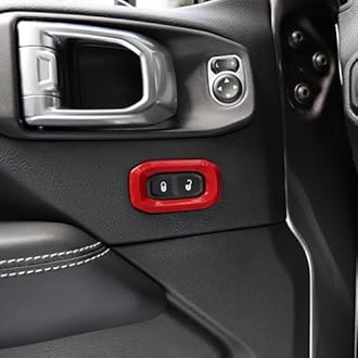 RT-TCZ for Wrangler JL Door Lock Switch Button Trim Cover Red for Jeep Wrangler JL JLU Gladiator JT 2018-2024 Red Interior Accessories 2pcs