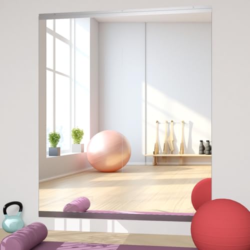 Elemango - Lot de 2 grands miroirs pour salle de sport à domicile, 145 x 61 cm, en verre trempé sans cadre, grand miroir de yoga, montage mural, idéal pour...