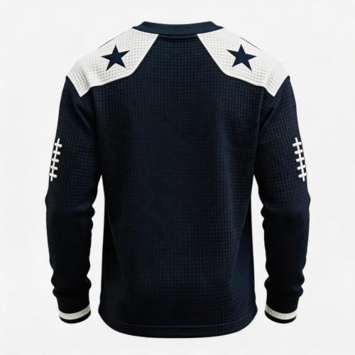 Mens Rugby Shirts Game Day Waffle Knit Long Sleeve Casual Sweatshirt - image 3