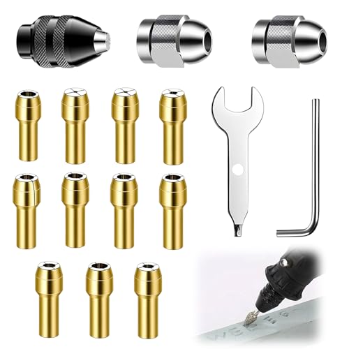 16 Piezas Portabrocas De Precisión en Latón para Herramienta Rotativa, Pinzas 0,5 a 3,2 mm con Tuercas Metálicas, Compatible con Dremel y Mini Taladros para Accesorios Ligeros