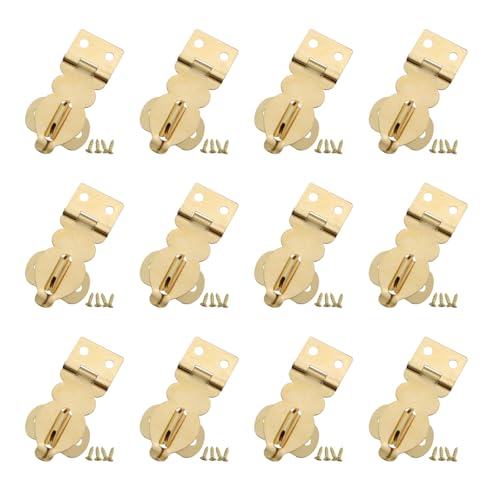 Image of 12PCS Solid Brass Mini Padlock Hasp with Screws 14x37mm Golden Metal Latch Decorative Pin Latch for Wooden Boxes Jewelry Boxes Suitcases Furniture Buckle Locks