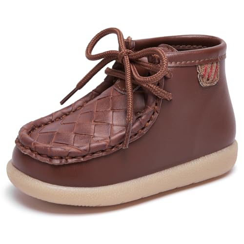 Image of MORENDL Baby Boy & Girl Boots Infant First Walking Shoes Toddler Non-Slip Lace-Up Dress Shoes