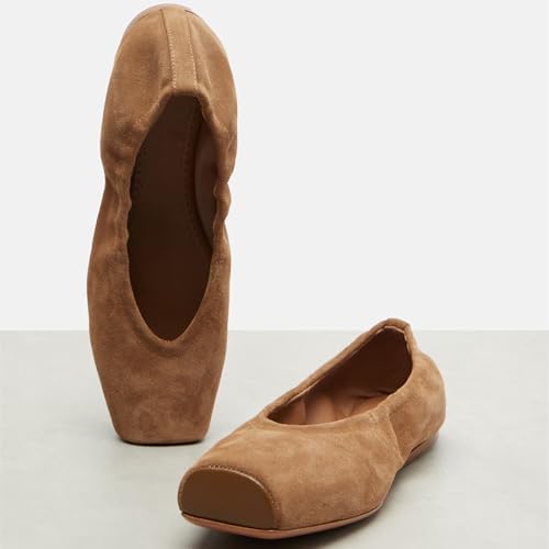 Women's Suede Ballet Flats Shoes Closed Square Leather Toe Comfortable Ballerina Flats Elastic Elegant Cute Ballet Flat Dress Casual Slip on Flat Shoes4