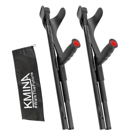 KMINA PRO - Folding Carbon Fiber Crutches (x2 Unit, Open Cuff), Adjustable Forearm Crutches for Adults - Made in Europe