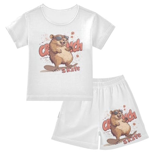 Sunglasses Cartoon White Pajama Set Short Sleeve PJS 2 Piece Summer Pajamas Shorts Sets Cotton 5Y
