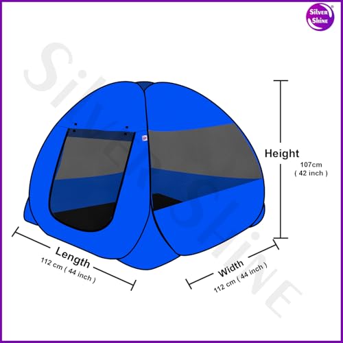 Image of SILVER SHINE Foldable Delightful Patterns Popup Kids Play Tent House for Multi Purpose|PlayTent House for up to 10 YearOld Kids Girls&Boys|Mosquito Net Design Tent for Kids -Blue