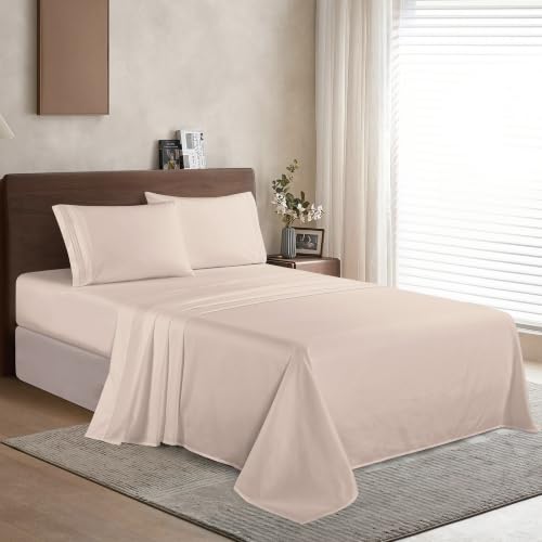 Image of Elegant Comfort Luxury Soft 1500 Premier Egyptian 4-Piece Premium Hotel Quality Wrinkle Resistant Coziest Bedding Set, All Around Elastic Fitted Sheet, Deep Pocket up to 16inch, Full, Cream