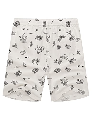 Coofandy Mens Fishing,Walk,Golf,Cycling,Running, Shorts, Cotton Beach Elastic Waist Floral Print Summer, Medium, White Palm #TOP2