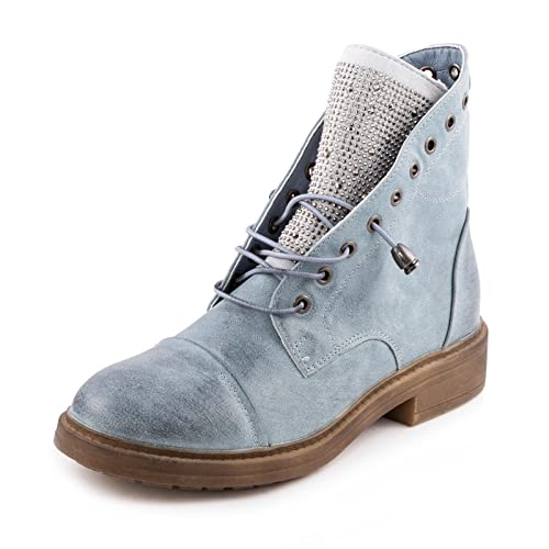 Toocool Bottines Biker Femme Détails Strass Bottes Motardes Simili-Cuir Lacets G621 [38, Bleu]