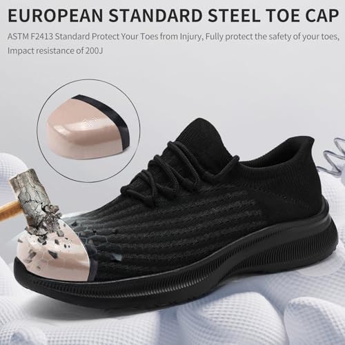 Image of LIANGGO Steel Toe Shoes for Men Women Composite Toe Safety Work Non Slip Industrial Air Cushion Tennis Sneakers Black