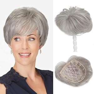 Fine Plus Hair Toppers for Women 6.8″ x 7″ Pixie Cut Short Hair Topper Fluffy Synthetic Hair Topper Clip in Top Wavy Hair Pieces Replacement Wiglets(GREY)