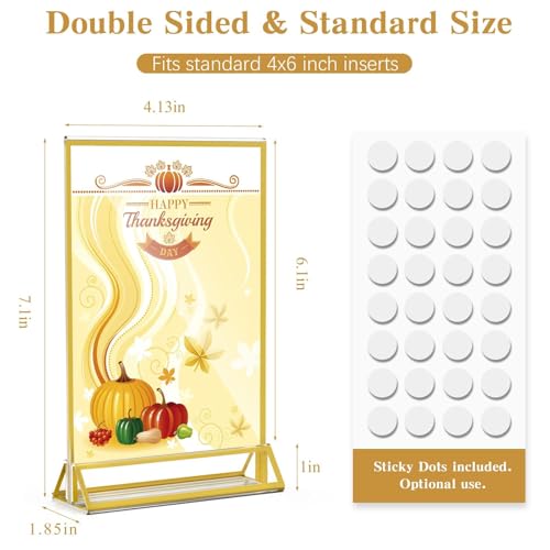 Image of Dynta Acrylic Sign Holder 4x6 8 Pack Double Sided Clear Plastic Display Stands, Tabletop Menu Holder, Flyer Display for Wedding, Party, Restaurant, Office, Retail (Gold Frame)