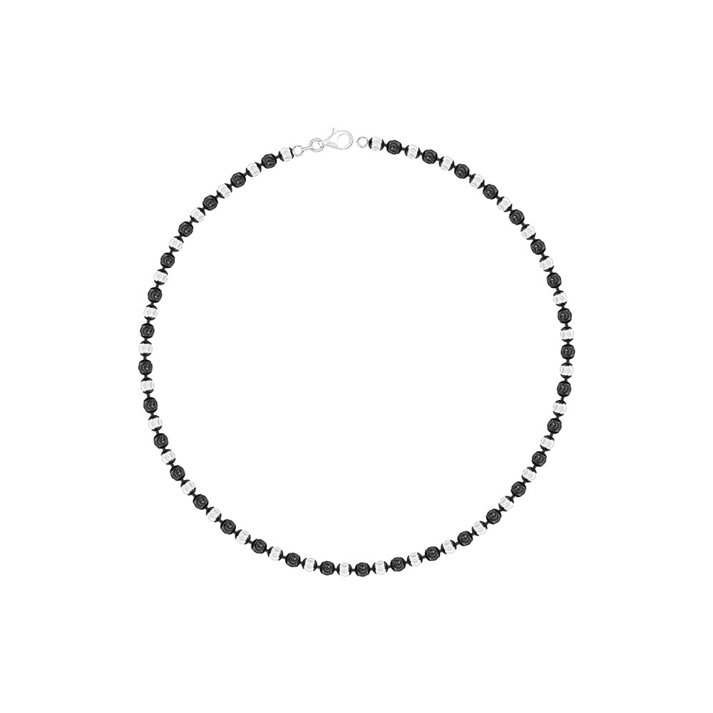 Pure Silver Beaded Thread Anklet for Women | Alternating Silver & Oxidised Beads | Lightweight Traditional Anklet Design | Anklet for Girls