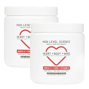 High Level Science CoQ10, Omega-3, Vitamin E, Cardiologist Formulated for Heart + Body + Mind Health, DHA/EPA, Antioxidant for Energy, Superior Bioavailable Fish Oil, Gluten Free, 60 Softgels – 2 Pack