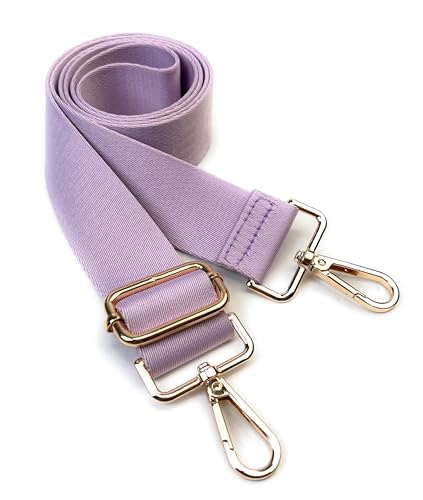 Image of Lavender Purple Purse Strap with Light Gold Hardware 1-1 /2 Inch Wide Solid Color Replacement Crossbody Guitar Style Shoulder Strap for Handbags Totes