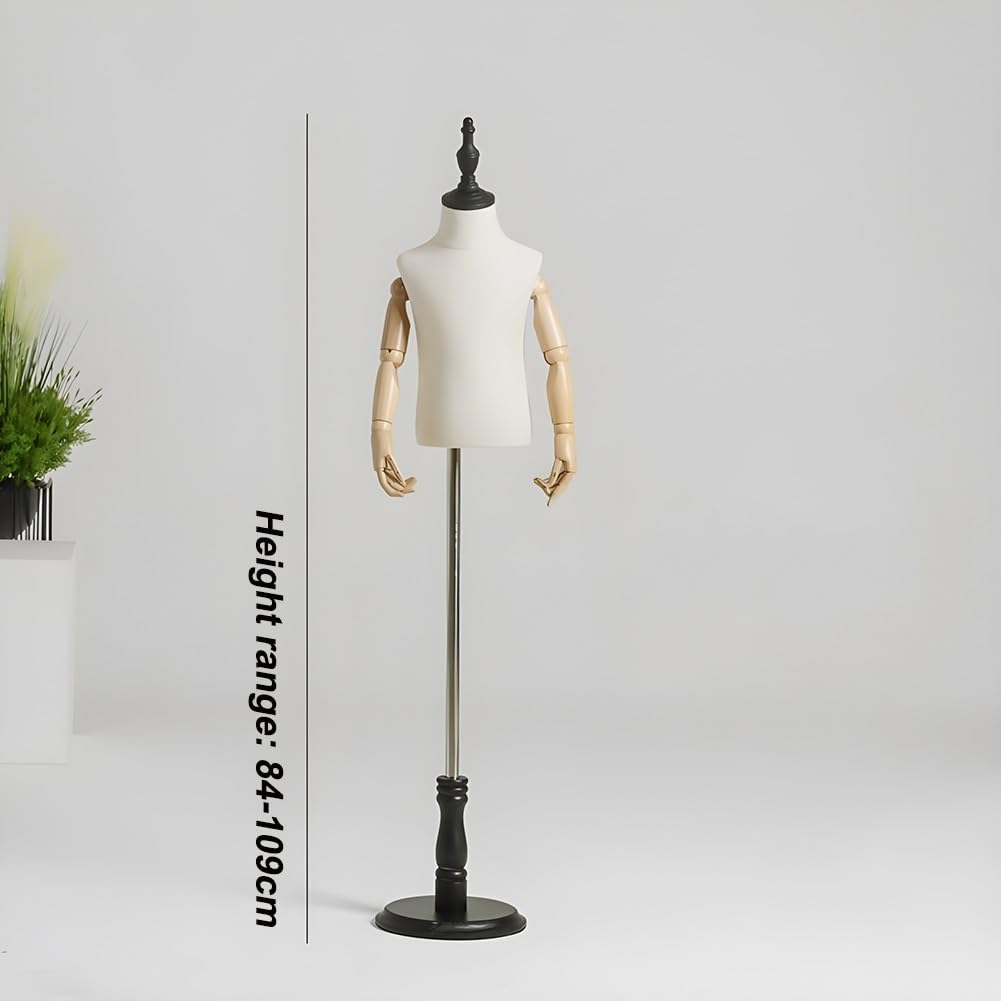 GRRICEPL 2-8 Years Old Child Mannequin, Child Body Cloth Display Torso Mannequin, with Adjustable Solid Wood Stand, for Dress Jewelry Display(Black-B,2)