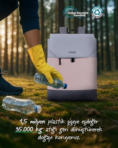 Mack Zen Eco MCE-1302 Sırt Çantası - Macbook Çantası, Hırsızlığa Karşı Koruma, Küçük, Mini, 13-14 inç Laptop, Günlük ve İş Kullanımı, Şık Tasarım, Üniversite ve Okul İçin, Pembe Gri - Görsel 7