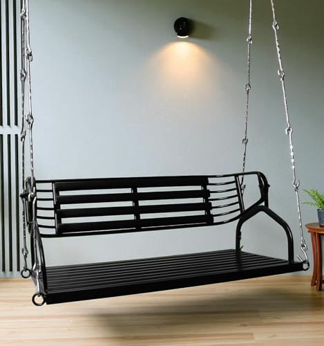 Image of Kaushalendra Black Powder Coated Stainless Steel Hanging Swing for Indoor Outdoor Balcony | 91 cm 300kg Capacity 2 Adults, Pre Assembled, Includes Springs & Hooks
