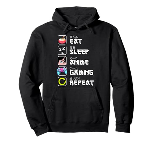 Eat Sleep Anime Gaming Repeat Gamer Men Teen Boy Gifts Anime Pullover Hoodie