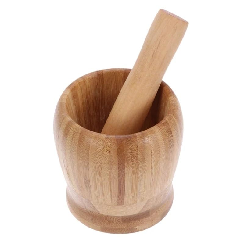 Pestle and Mortar Wooden Set Hand Masher Garlic Spice Grinder Mortar Bowl