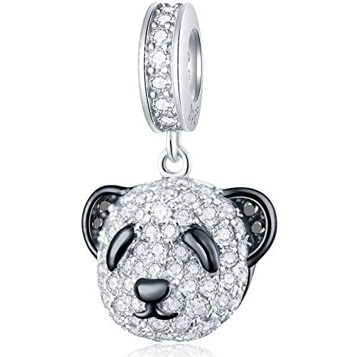 Sparkling Panda Bear Dangle Charms fits Pandora Charm Animal Bracelet, Pave Panda Head Shaped Cubic Zirconia Pendant Beads in 925 Sterling Silver, Gifts for Mother Wife Christmas Pet Lover