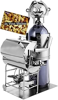 Brubaker Wine Bottle Holder for Barbecue, Metal Sculpture BBQ Grill Master, Silver Bottle Holder, Gift for Barbecue, Barbecue Party, Decorative Bottle Stand, Wine Gift with Gift Card