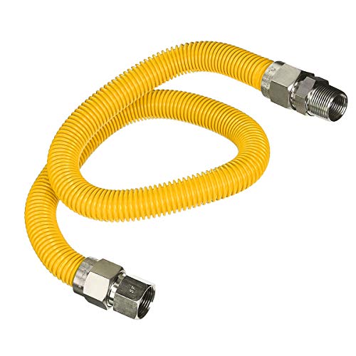 Highcraft GUHD-ZD14-48K Gas Line Hose 3/8'' O.D. x 48'' Length with 0.38 in. FIP x 1/2 in. MIP Fitting, Yellow Coated Stainless Steel Flexible Connector by Flextron - Used condition - US$13.21