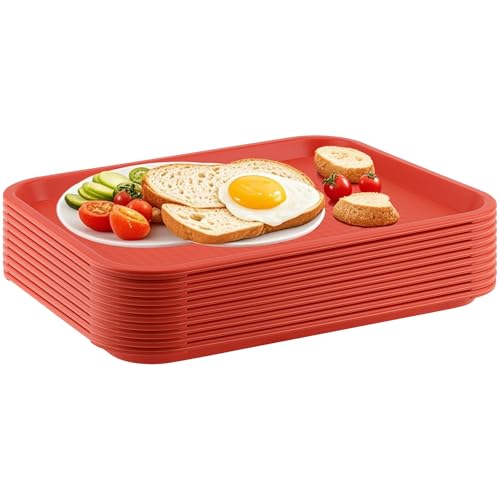 ZOENHOU 10 Pack 16 x 12 Inch Plastic Fast Food Tray,Rectangular Plastic Cafeteria Trays Serving Trays for Serving Food, Orange