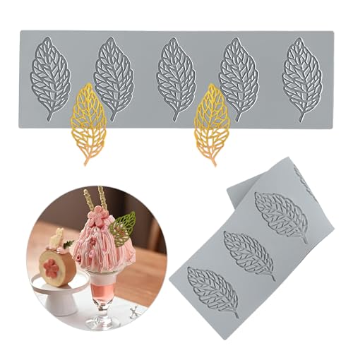Jopgeey Leaf Molds Silicone (2 PCS) Lace Fondant Tuile Molds Set with Multi Leaves Hollow 3D Candy Chocolate Molds for Baking, Polymer Clay, Sugar Craft Dessert Cupcake Cake Decorating