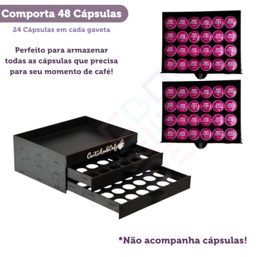 Suporte porta capsula bandeja cantinho do café com 2 gavetas comporta 48 capsulas apoio cafeteira xí