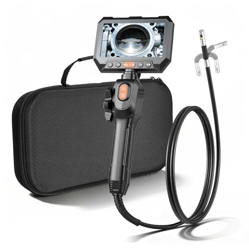 Image of VEVOR Dual-Lens Articulating Borescope with Light, Two-Way Articulated Endoscope, 0.24 inch Slim Lens, 5 inch HD IPS Spilt-Screen, 8X Zoom, IP67 Inspection Camera for Auto, Mechanical Equipment
