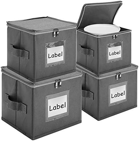 Karenhi 4 Pcs China Storage Containers Hard Shell, China Plate Storage Containers with Lid Stackable Platter box for Dishes P