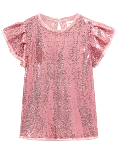 Image of Noomelfish Girls Short Sleeve Sequin Shirts Party Glitter Sparkly Tops Blouse (5-12 Years)