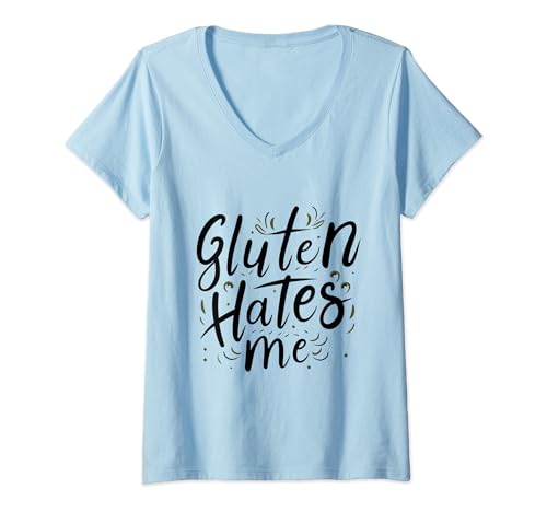 Gluten Hates Me Living Sin Gluten Plan de Dieta Saludable Divertido Camiseta Cuello V