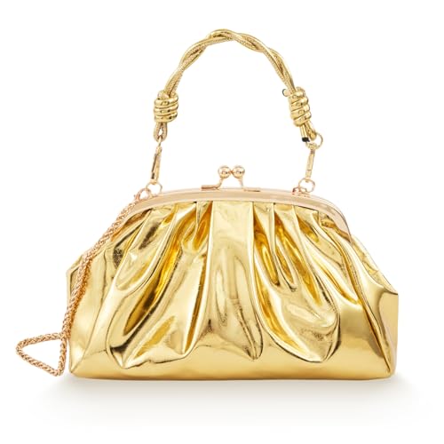 Image of Huralona Dressy Pleated Vegan Leather Clutch Ruched Bag Purse Metallic PU Clutch Cloud Dumpling Bag for Women