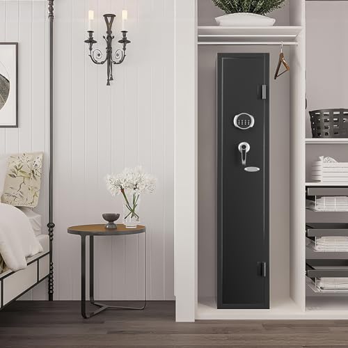 KARINI 2-3 Gun Safe, Gun Safe for Rifles and Pistols with Pistol Bags & 4 Gun Slots, Rifle Safe for Removable Shelves, Quick Access Gun Cabinet for Secure Storage in Closet, Bedroom, Living Room