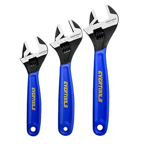 Evertools 3-Piece Adjustable Wrench Set (6/8/10 Inch) - Heavy Duty Chrome Vanadium Steel, Non-Slip Ergonomic Grip, Black Oxide Finish - Ideal for Cars