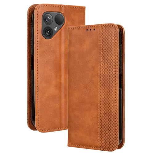 COMAKU Multifunktionale Kompatibel mit Fairphone 5 Hülle, Geldbeutel Handyhülle mit eingebauten Kartenfächern - Braun