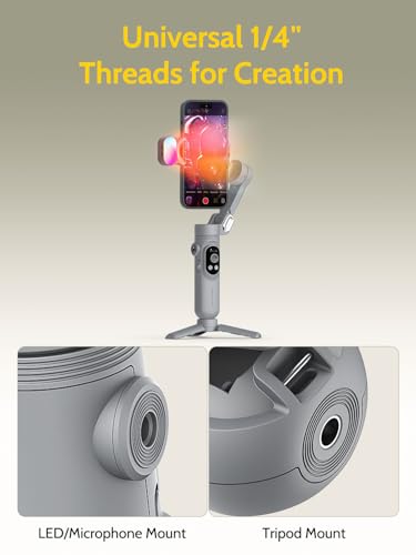 Cardán de mano para iPhone y Android con luz magnética RGB y rosca de 1/4 6
