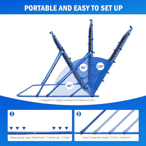 4x4FT Soccer Baseball Rebounder Net, Volleyball Softball Rebound PitchBack Net Quick-Switch Angle Soccer Training for Control, Passing Practice, Lacrosse Bounce Back Rebounder Gifts Trainer Equipment by Winthai - Image 6