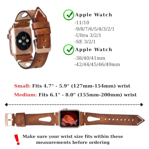 Image of Leather Bands Compatible with Apple Watch Band 40 mm 38 mm 41 mm 42 mm 44 mm 45 mm 46 mm 49 mm Band For Women Straps For Men Handmade Crazy Horse Full Grain Genuine Leather Strap for iWatch Series 11 10 9 8 7 6 SE 3 2 1 Ultra 3 2 1