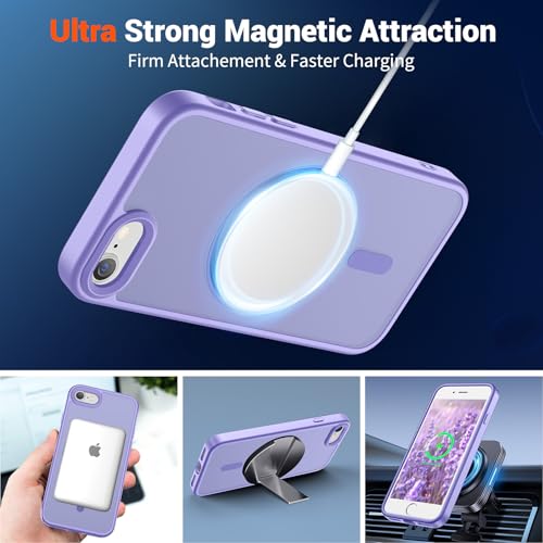 Image of SUPFINE Magnetic for iPhone SE Case 2022 (3rd) /2020 (2nd), iPhone 8 Case (Compatible with MagSafe) (Military Grade Drop Protection) Translucent Matte Phone Cover,Purple