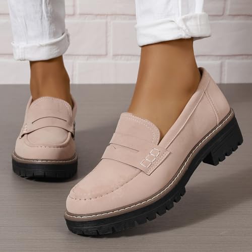 Image of Womens Loafers Shoes Platform Chunky Penny Loafer Lug Sole Comfortable Slip On Work Office Business Casual Dress Shoes, US Size 5-11.5