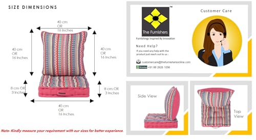 Image of Weaved Quilted Floor Cushion Set 40x40x8 cm Pink Boho with Cotton Filler & Back Cushion, Small Size for Seating, Patio Seat, Meditation, Yoga, Pooja, Guests, Living - 16x16x3 Inch