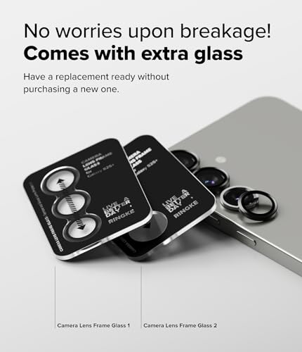 Image of Ringke Camera Lens Frame Glass Protector [2 Pack] Compatible with Samsung Galaxy S25 Plus Anti-Fingerprint Tempered Glass Protection and Aluminum Frame - Black