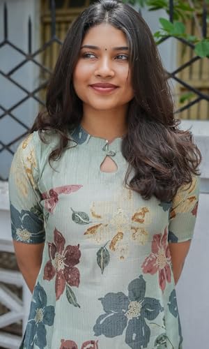 Image of Sun Fashion And Lifestyle Linen Blend Printed Straight Calf Length Kurta for Women | Kurti (KT72 Pista)